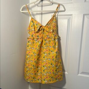 Yellow Floral Sundress with Bird Print